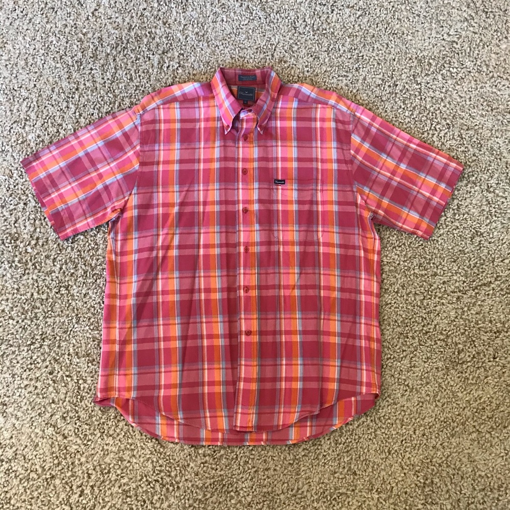 Men Faconnable pink,orange,blueplaid collaredshirt
